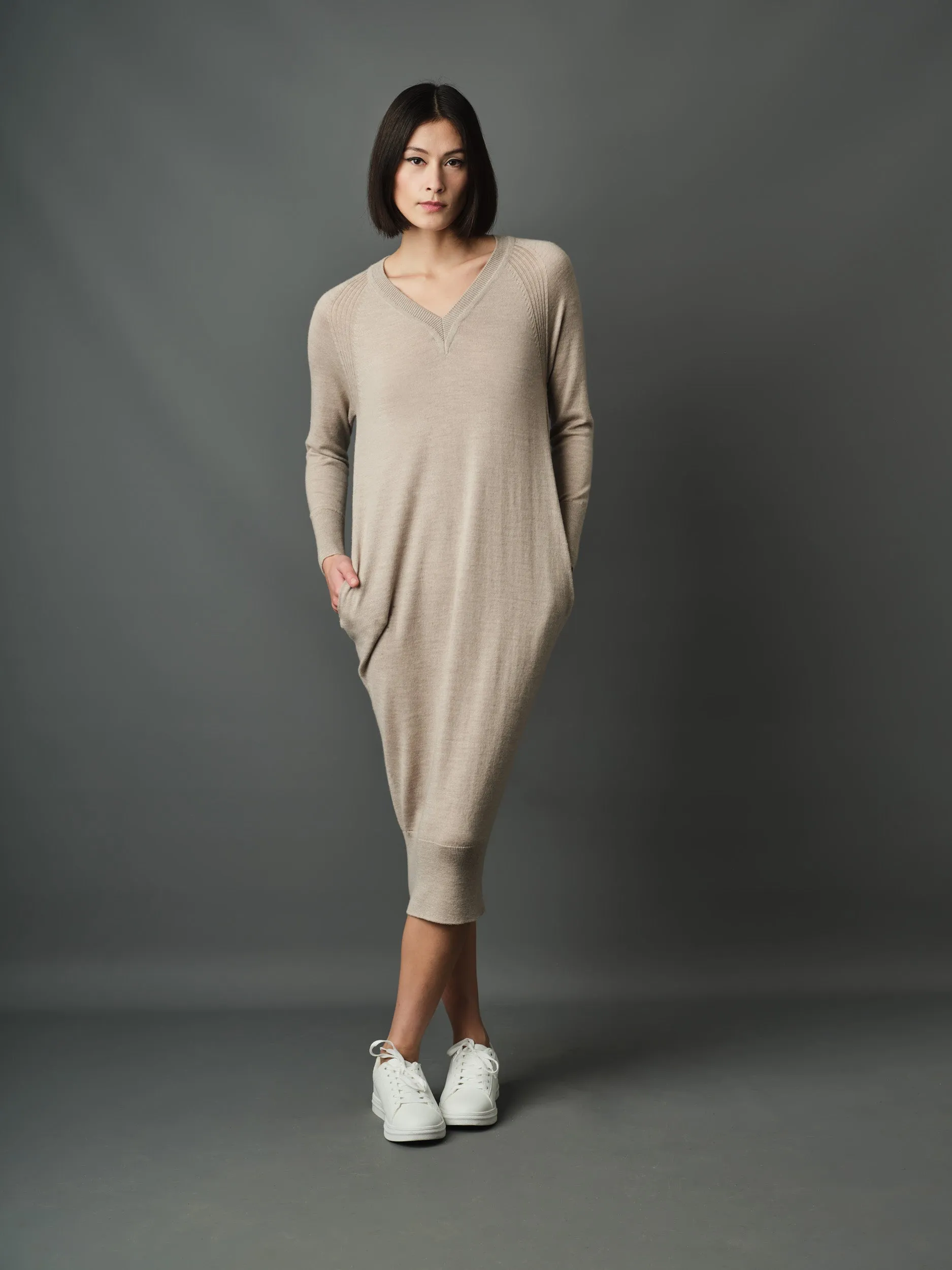 Ponti V-Neck Relax Fit Dress with Pockets