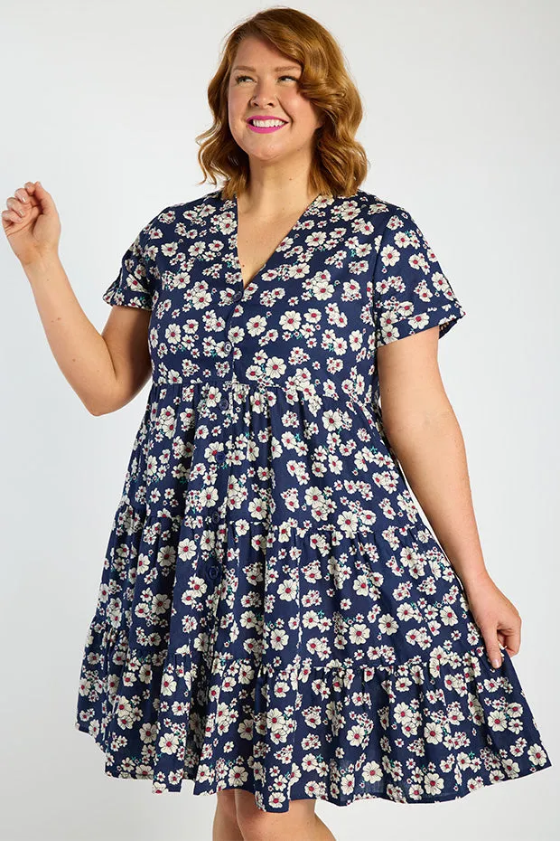 Popping Navy Daisy Dress