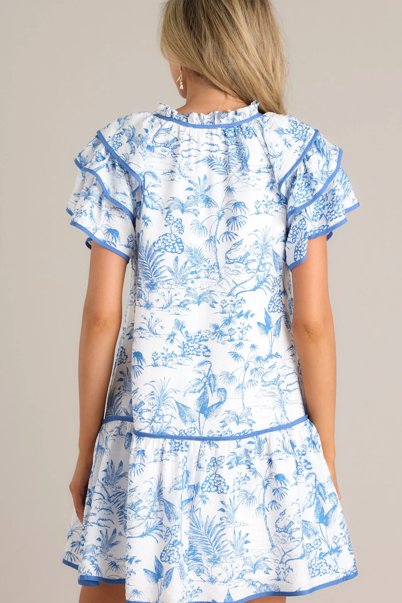 Porcelain Garden Blue Toile Mini Dress