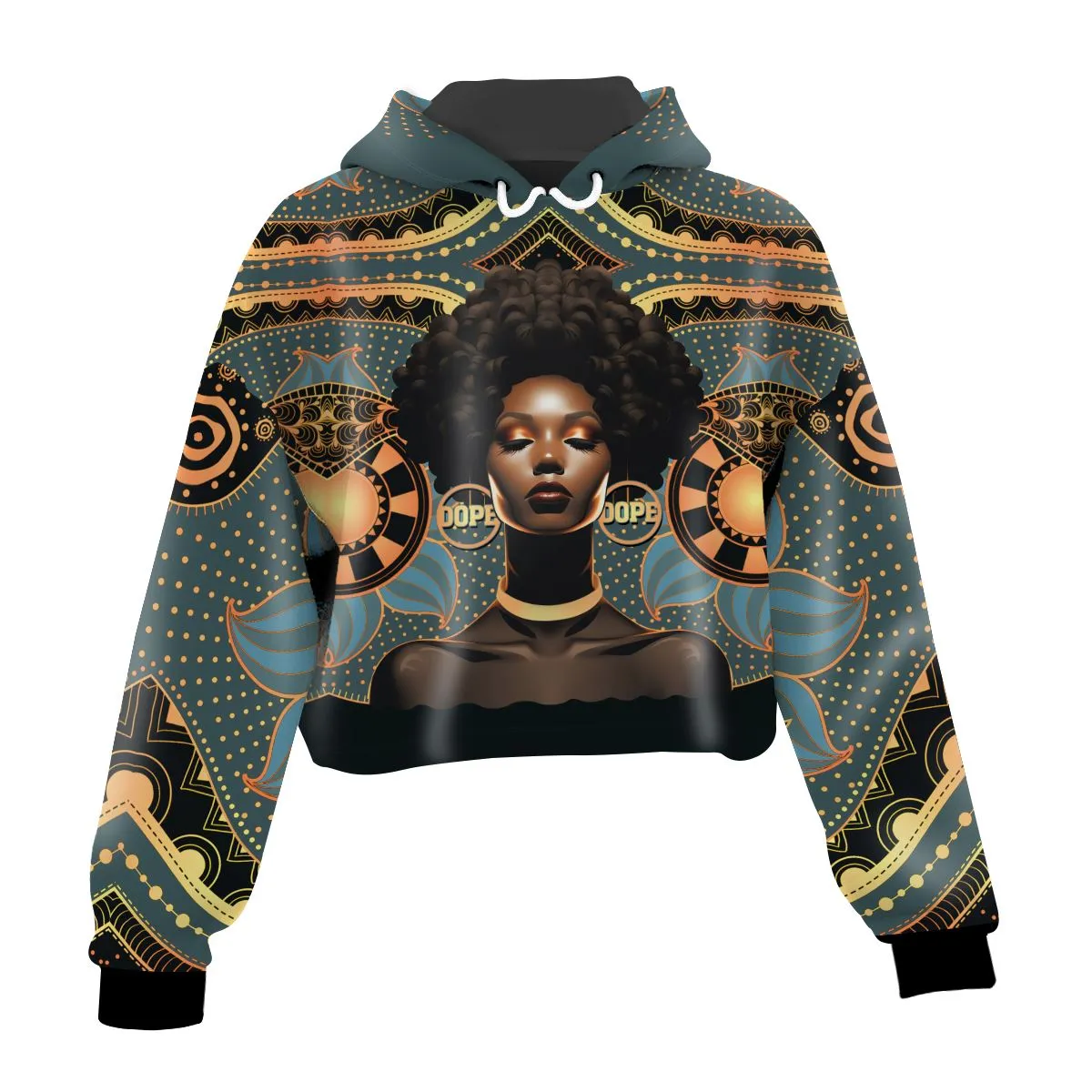 Powerful Woman in Patterns Cropped Hoodie and Leggings Set