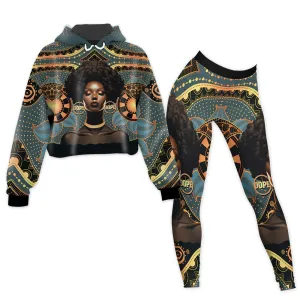 Powerful Woman in Patterns Cropped Hoodie and Leggings Set