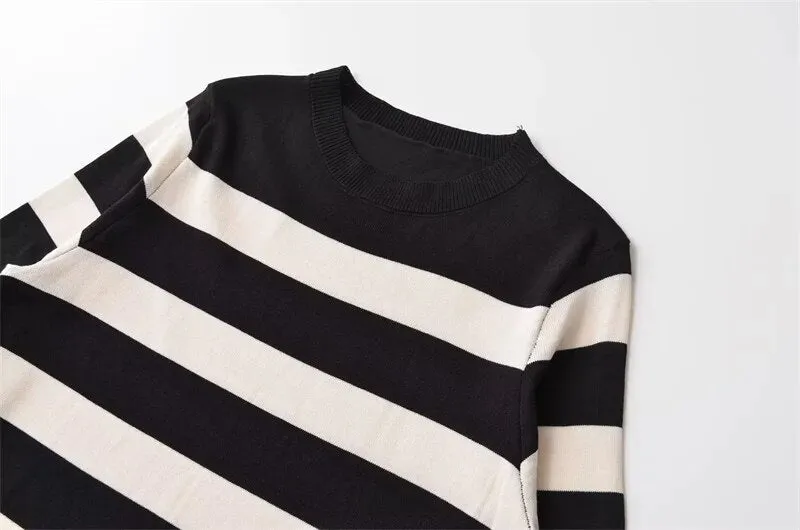 Pre Order:  Contrast Stripes Knit Midi Dress