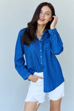 PRE-ORDER: Denim Button Down Shirt Top in Dark Blue