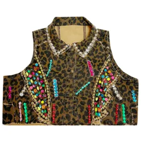 Pre Order:  Leopard Print Rivet Rhinestone Sleeveless Vest