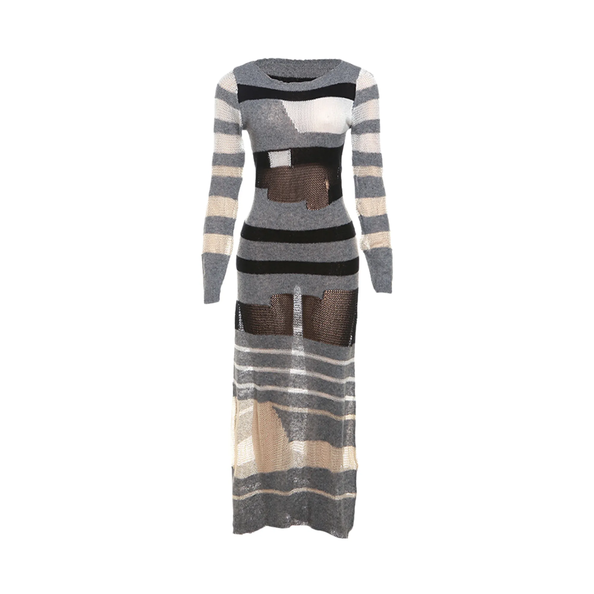 Pre Order:  See Through Stripes Knit Dress