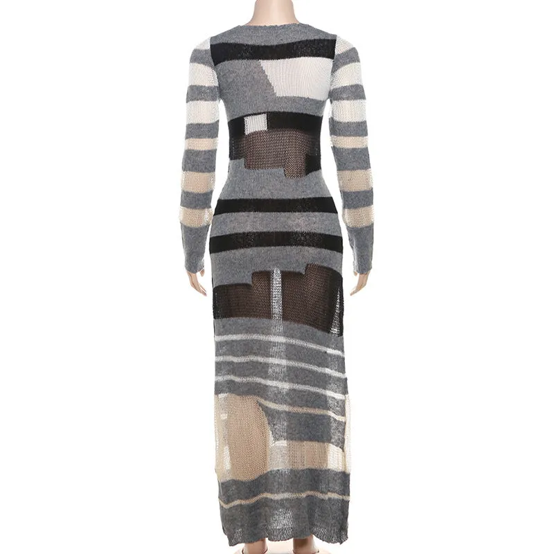 Pre Order:  See Through Stripes Knit Dress