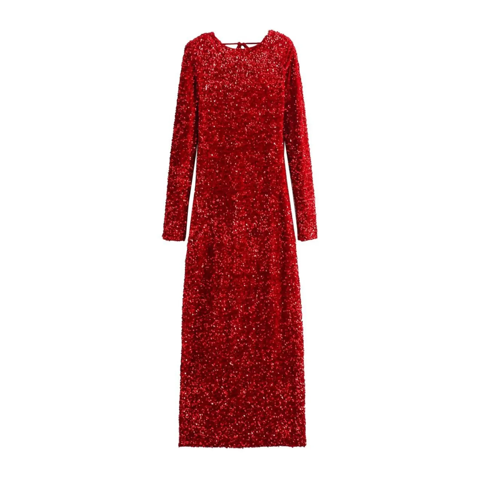 Pre Order:  Sequined O-Neck Padded Mid-Back Midi Dress