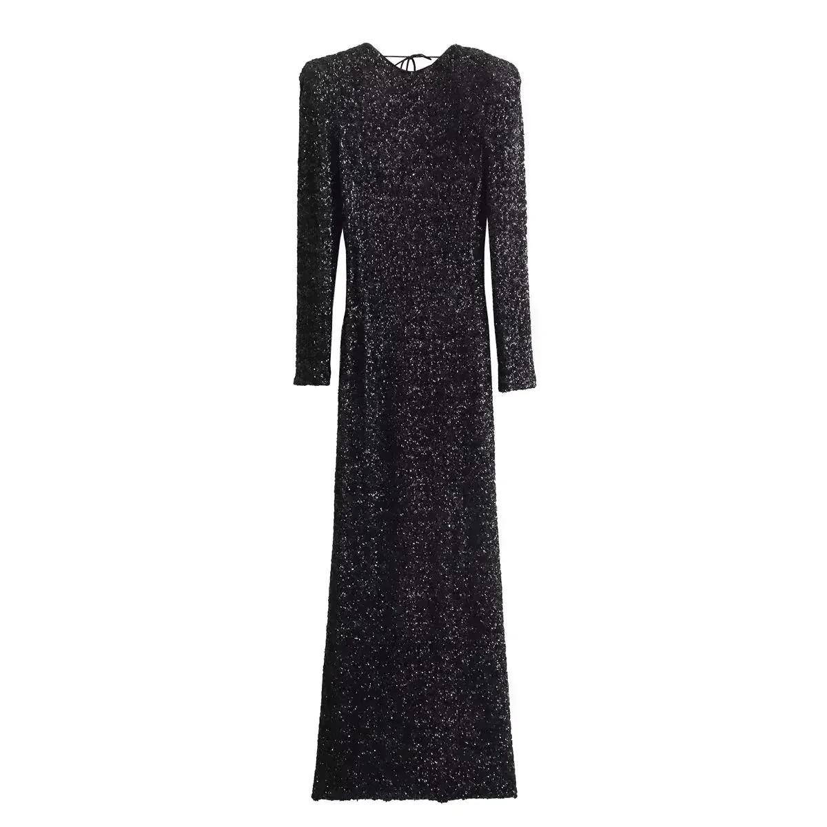 Pre Order:  Sequined O-Neck Padded Mid-Back Midi Dress