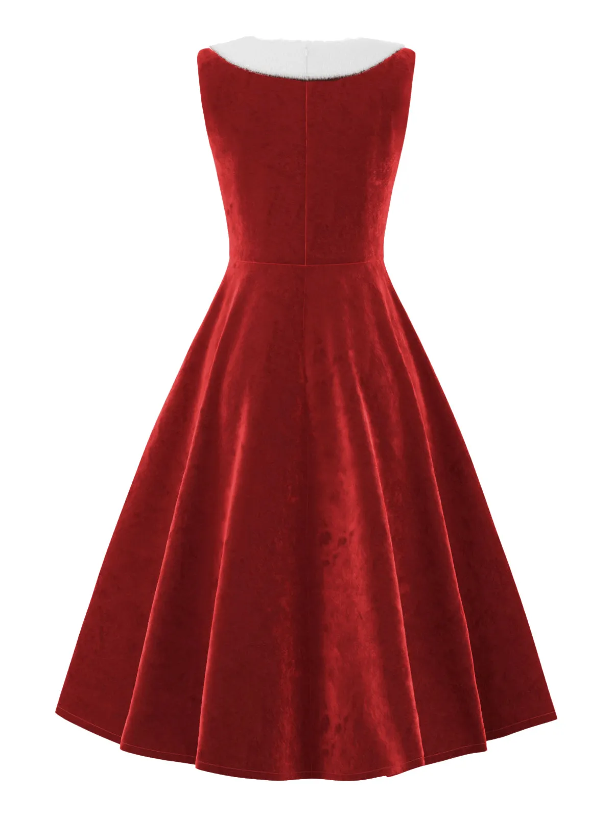 [Pre-Sale] Red 1950s Fur Collar Patchwork Velvet Dress