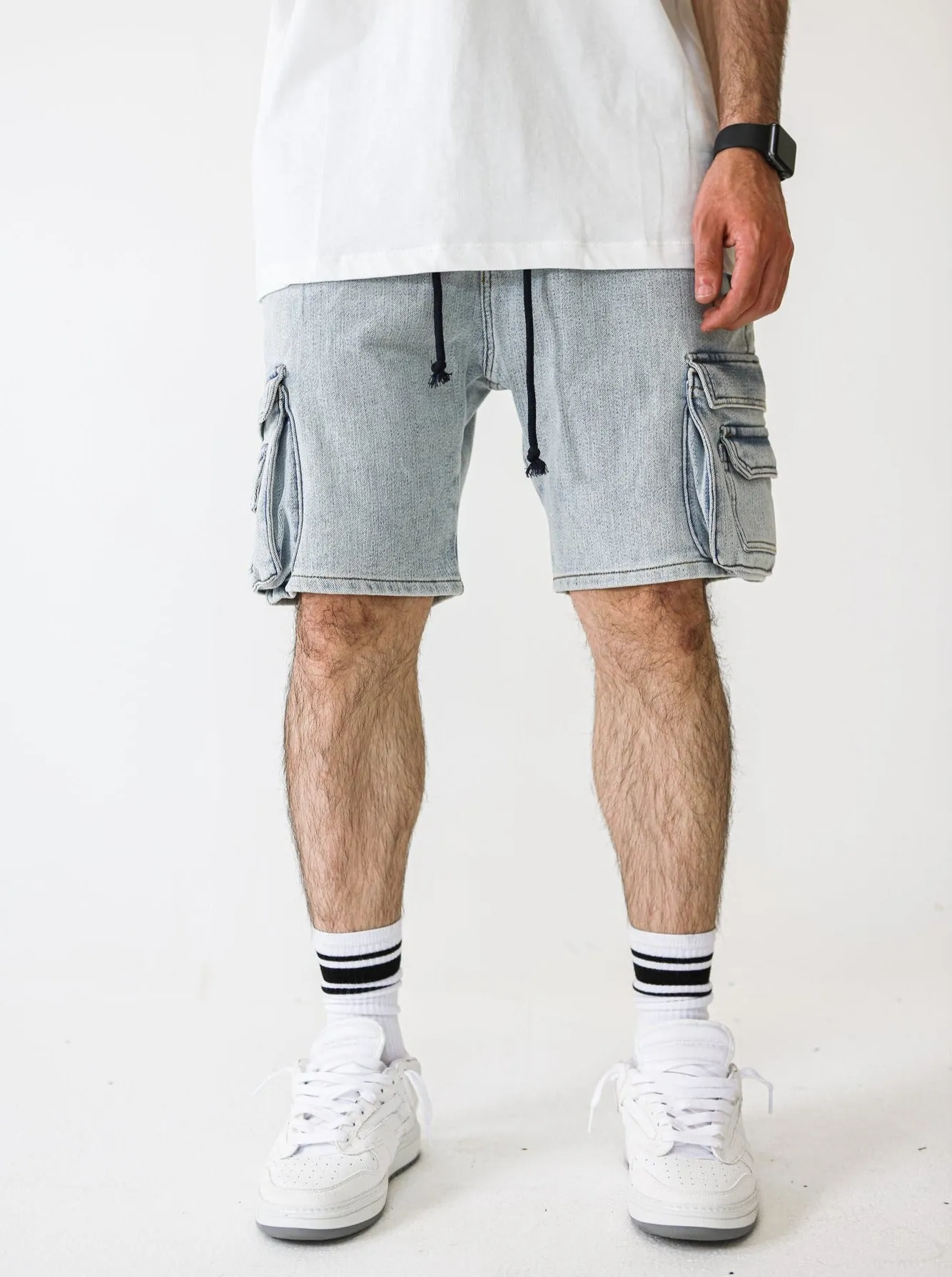 Premium Vintage Blue Cargo Denim Shorts