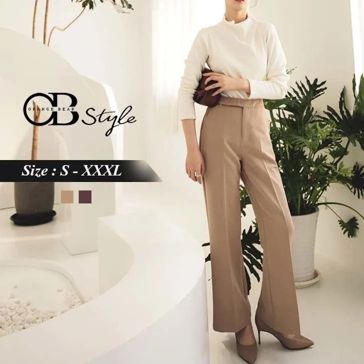 PURE COLOR HIGH WAIST ELASTIC WAIST SUIT PANTS