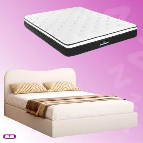 Queen Package | Albany Boucle Bed Frame & Bonita Euro Top Mattress (Medium Firm)