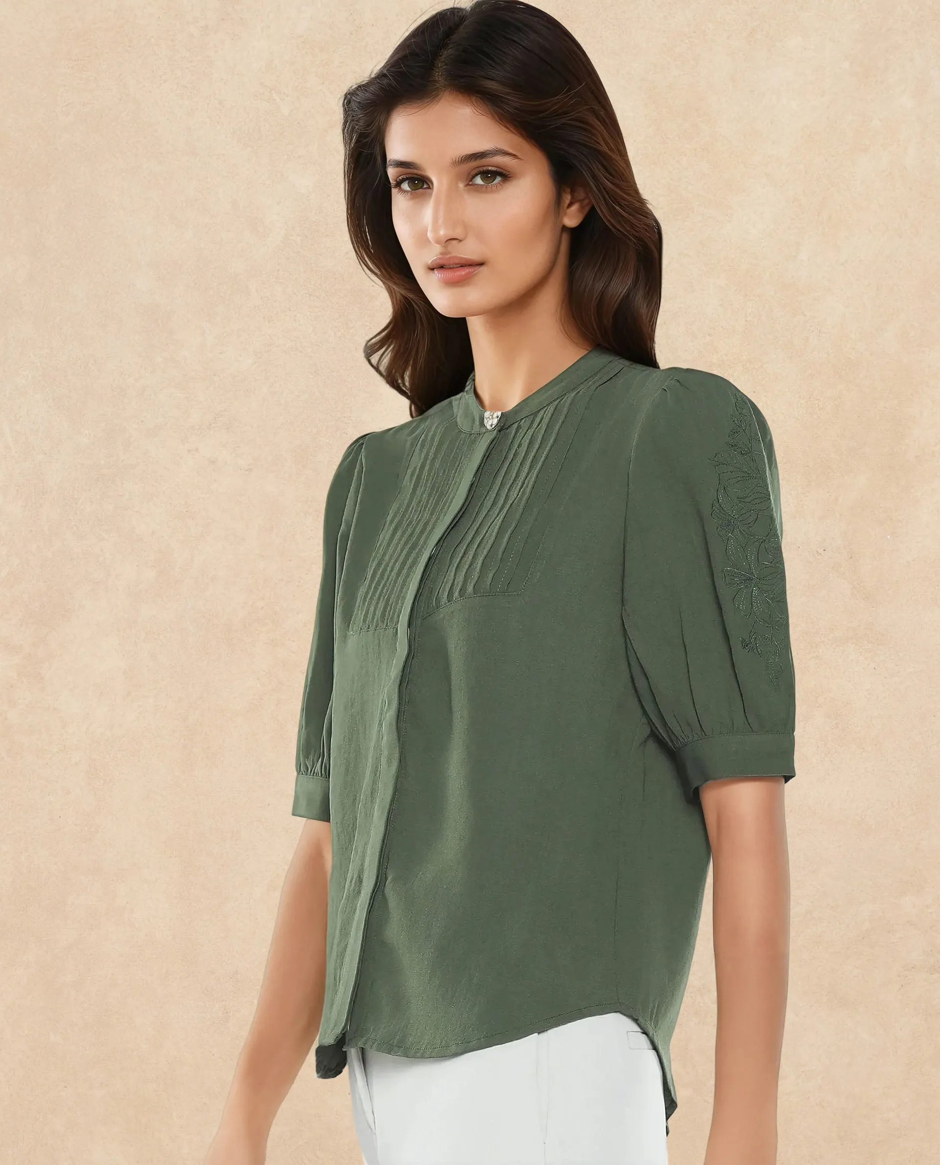 Rareism Women Oniit Olive Plain Top