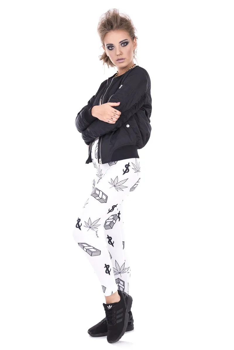 Regular Leggings (8-12 UK Size) - Weed and Money White