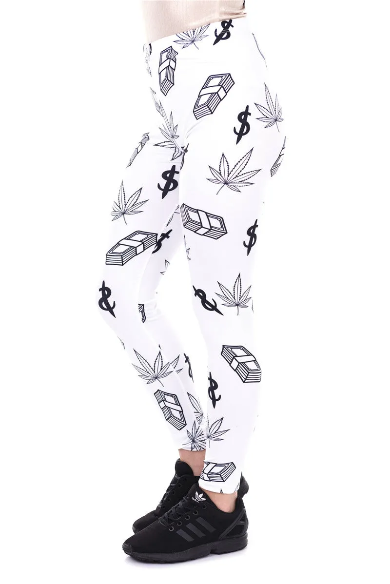 Regular Leggings (8-12 UK Size) - Weed and Money White