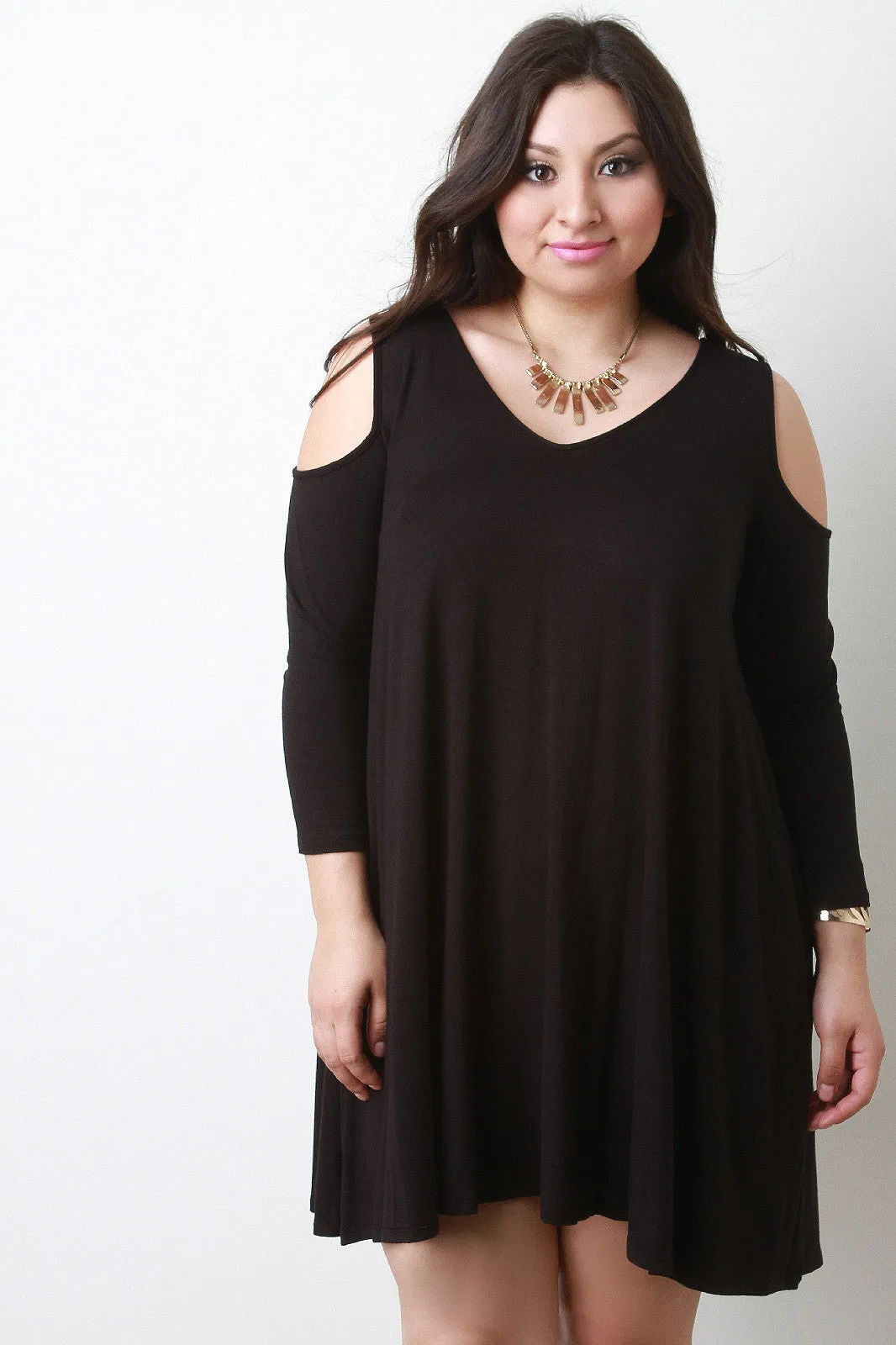 Relaxed Jersey Knit Cold Shoulder Dress