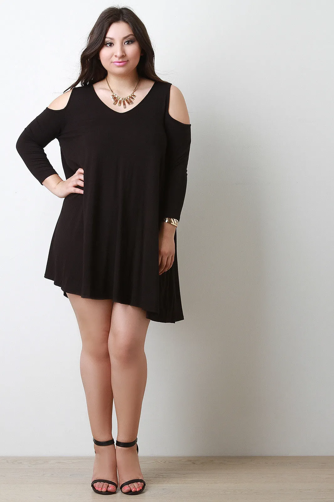 Relaxed Jersey Knit Cold Shoulder Dress