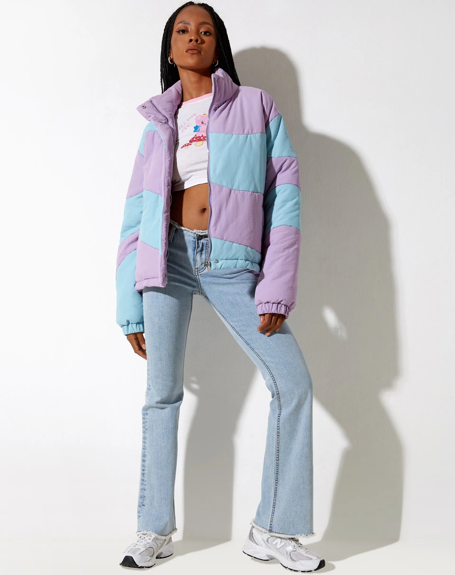 Renee Puffa Jacket in Panelled Purple and Blue