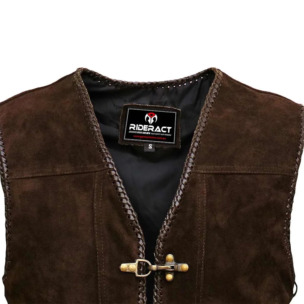 RIDERACT® Suede Leather Vest Brown Triple Clasp