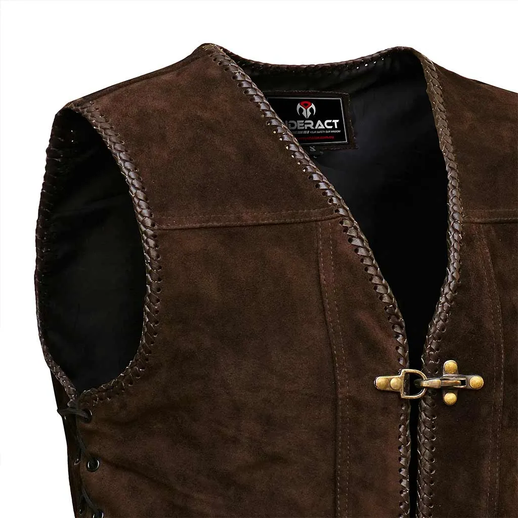 RIDERACT® Suede Leather Vest Brown Triple Clasp