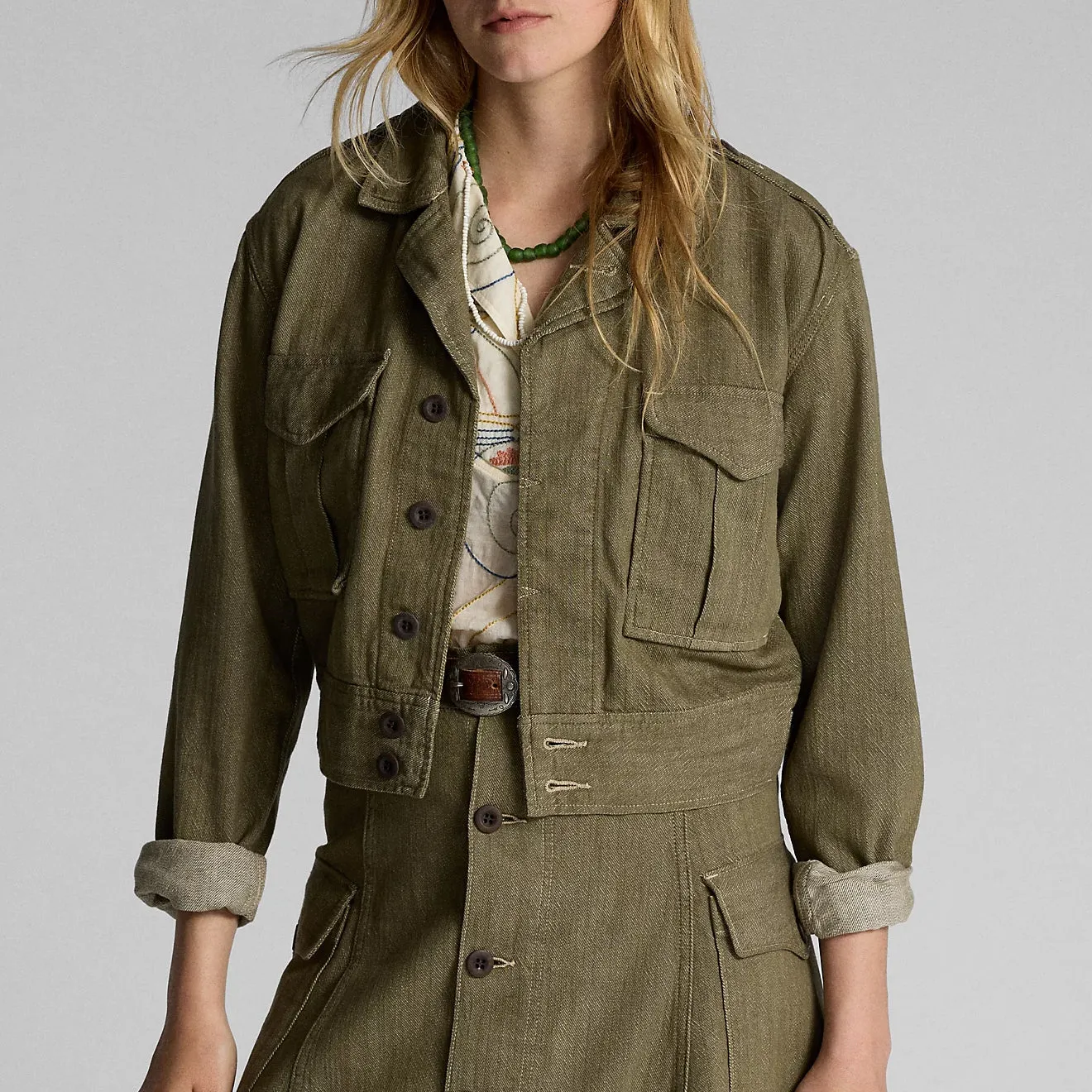 RRL by Ralph Lauren Womens Olive Slub Denim Jacket Olive