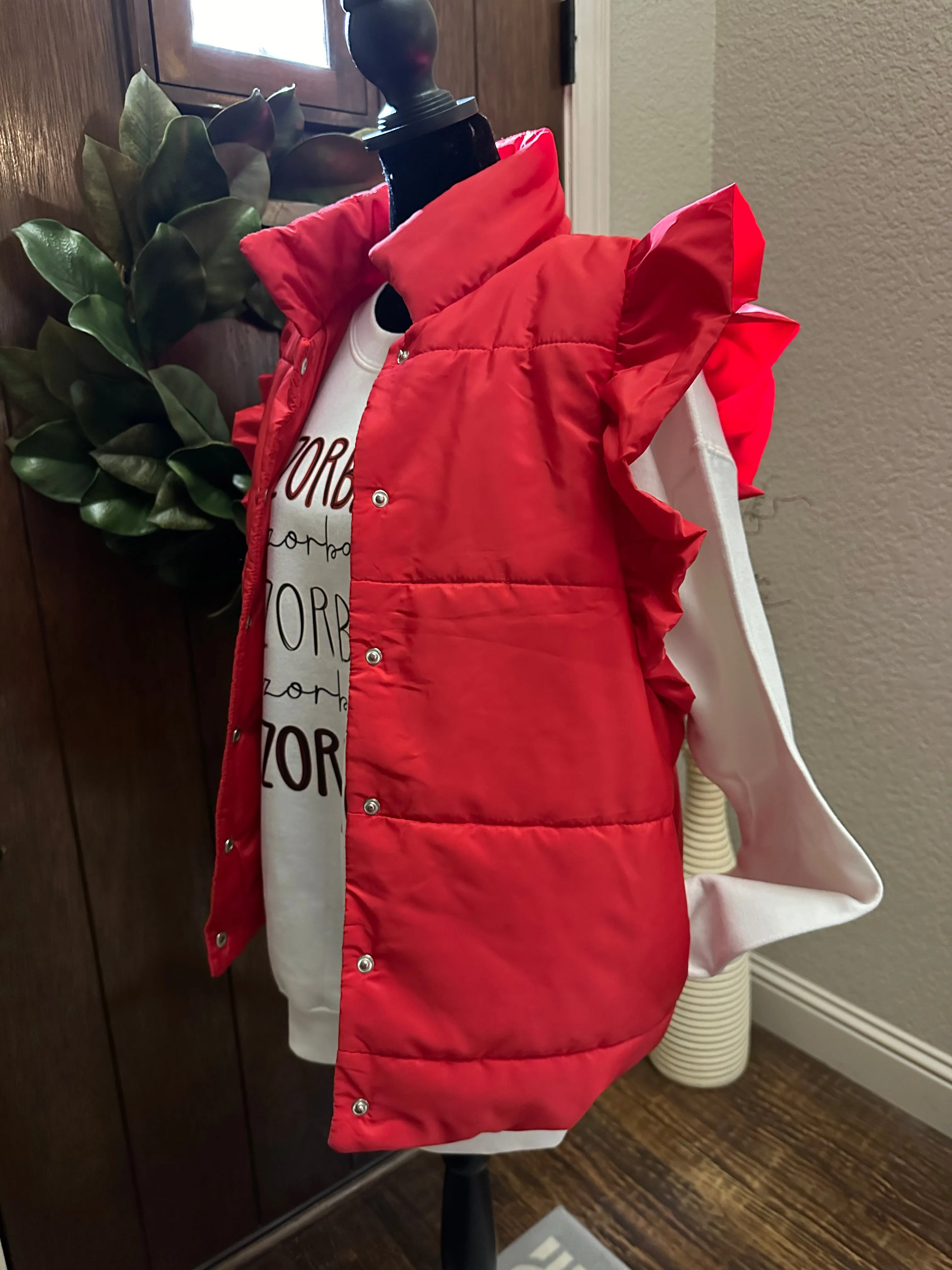 Ruffle My Fancy Puffer Vest (Black or Red)