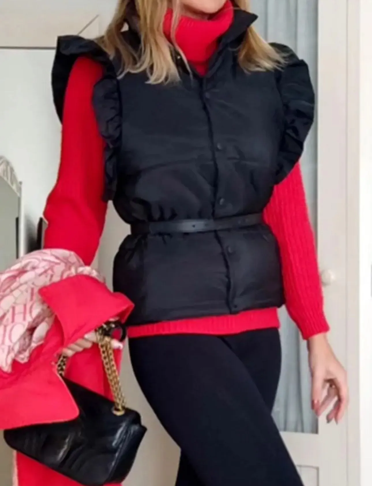 Ruffle My Fancy Puffer Vest (Black or Red)