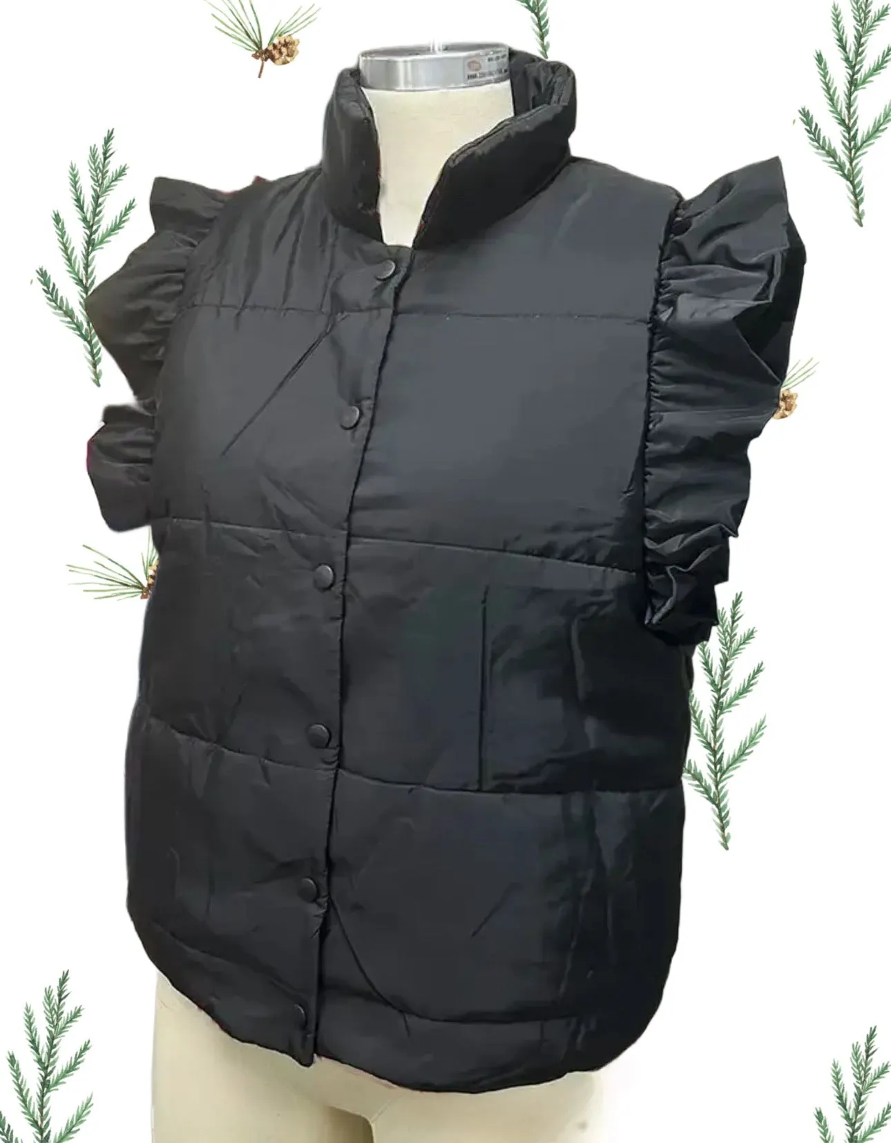 Ruffle My Fancy Puffer Vest (Black or Red)