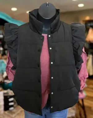 Ruffle My Fancy Puffer Vest (Black or Red)