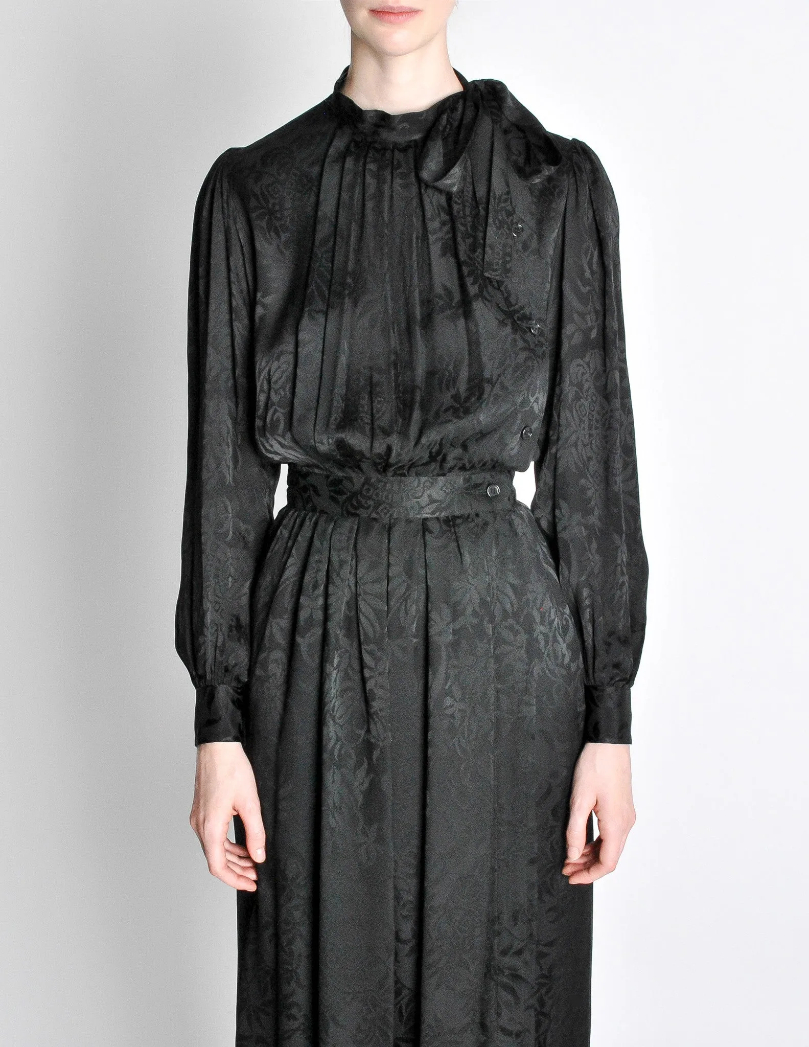 Saint Laurent Rive Gauche Black Silk Jacquard Secretary Dress