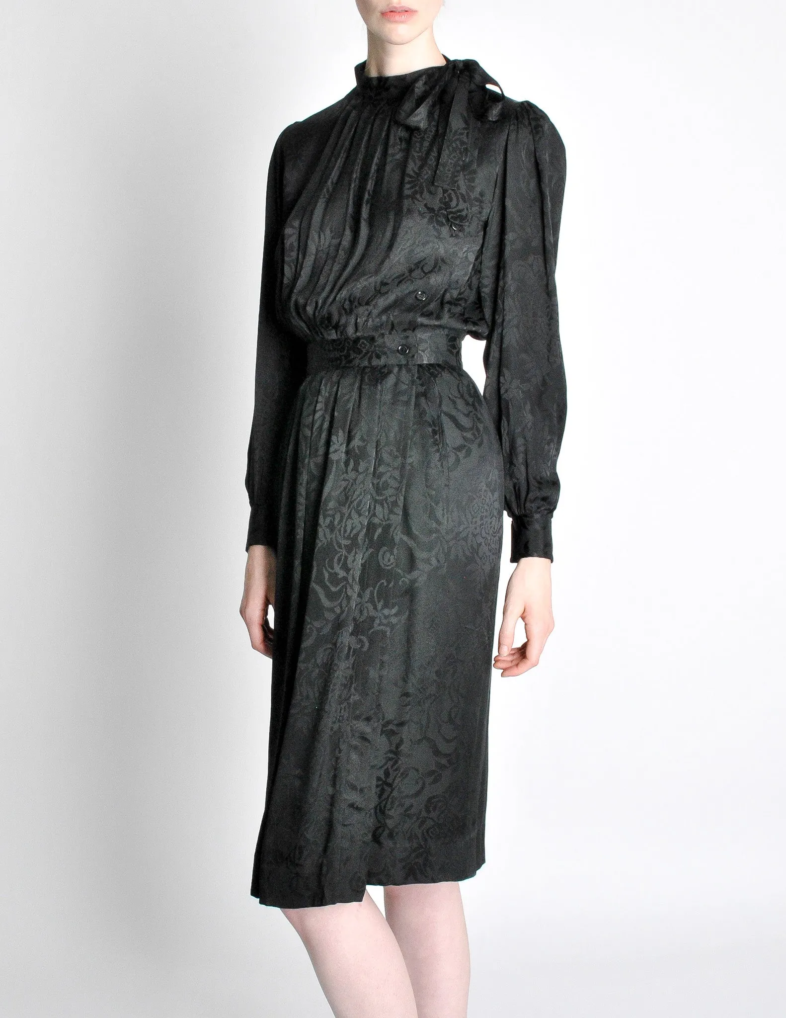 Saint Laurent Rive Gauche Black Silk Jacquard Secretary Dress