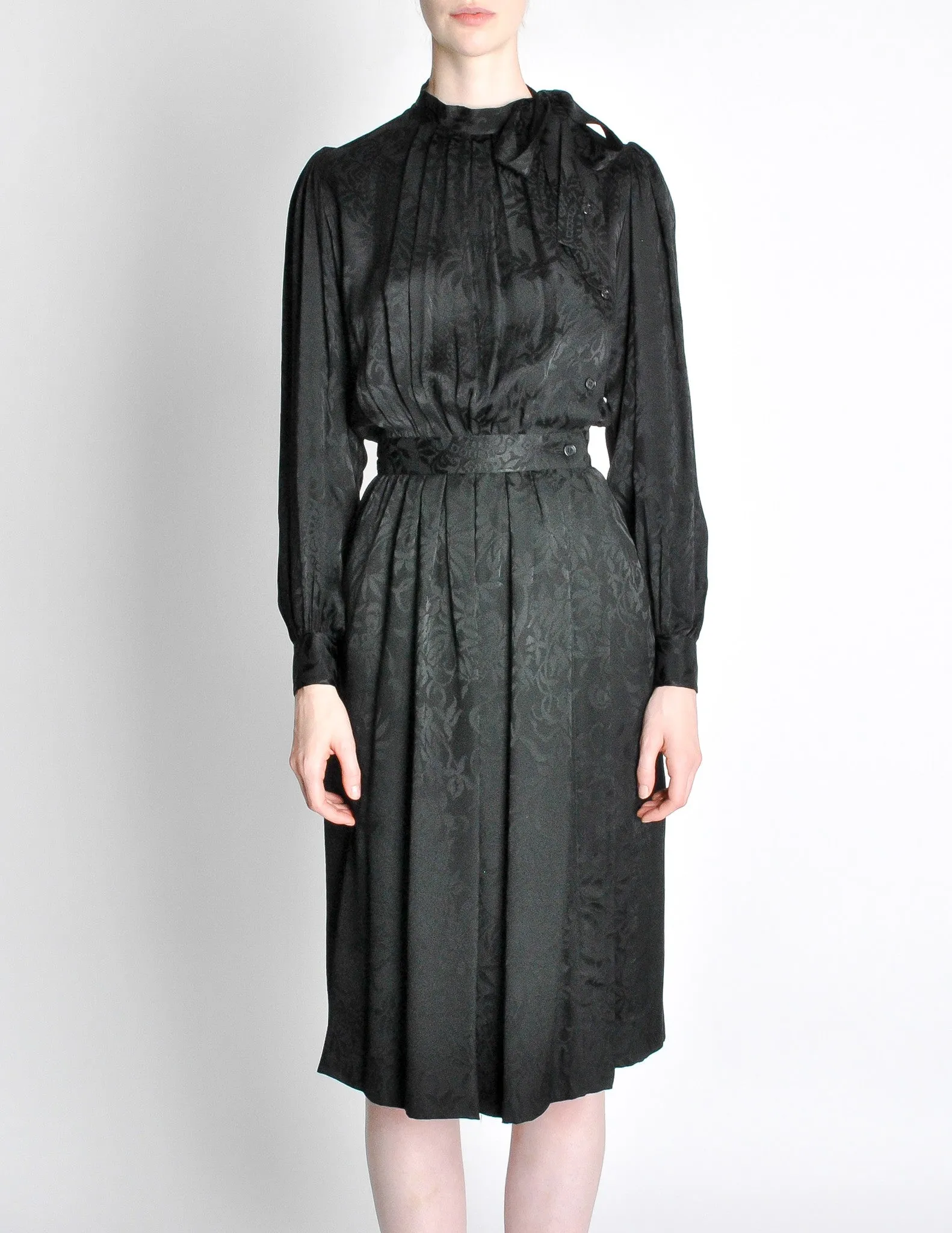 Saint Laurent Rive Gauche Black Silk Jacquard Secretary Dress