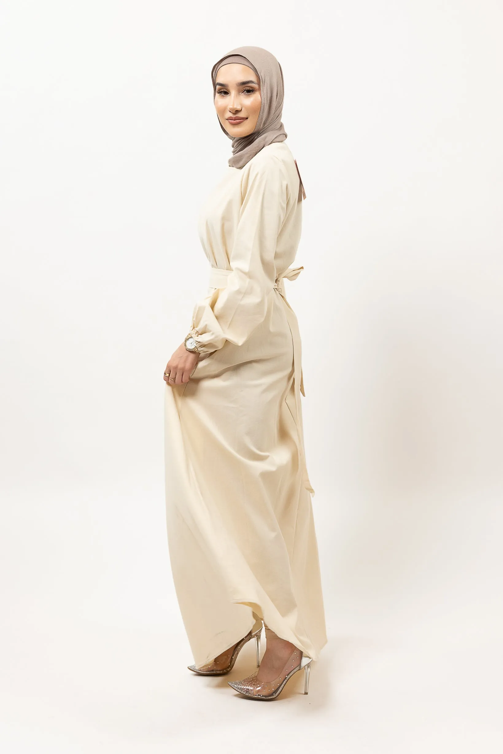 Salima Closed Sleeve Linen Dress