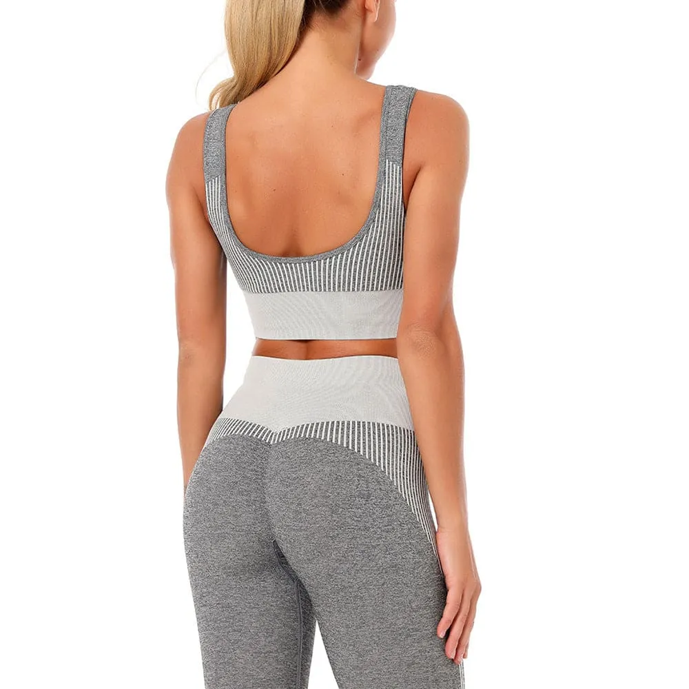 Seamless Striped High Waist Leggings and Sports Bra Set