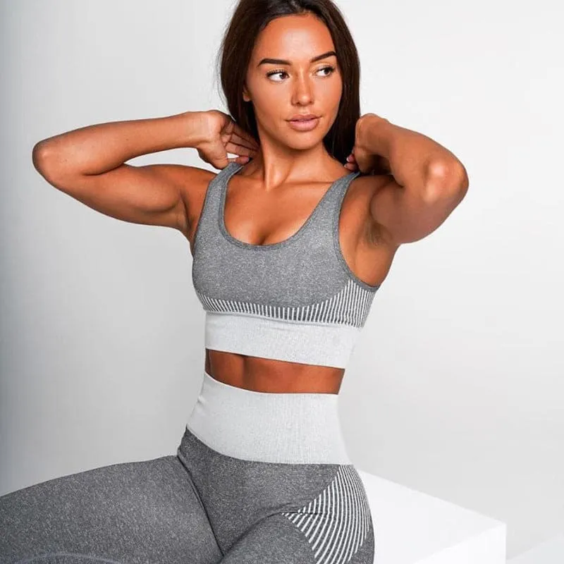 Seamless Striped High Waist Leggings and Sports Bra Set