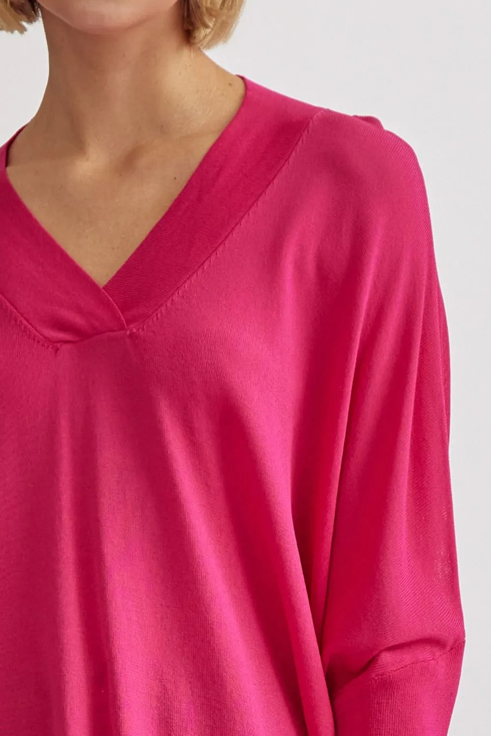 Shay V-Neck Knit Top - Hot Pink