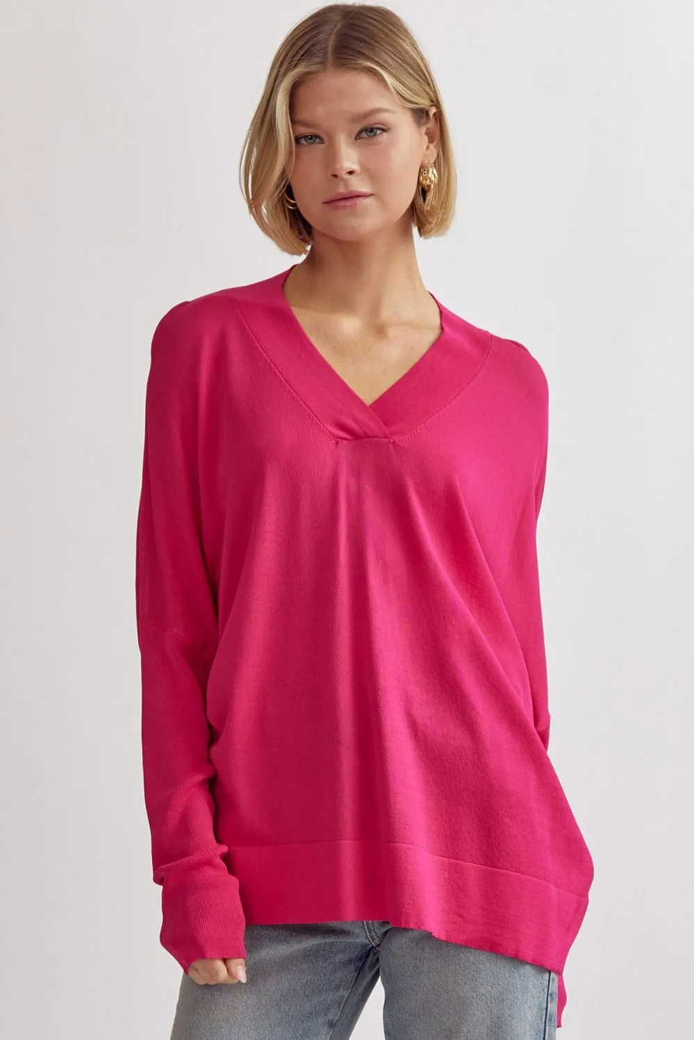 Shay V-Neck Knit Top - Hot Pink