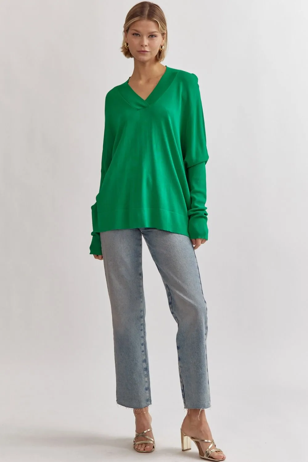 Shay V-Neck Knit Top - Kelly Green