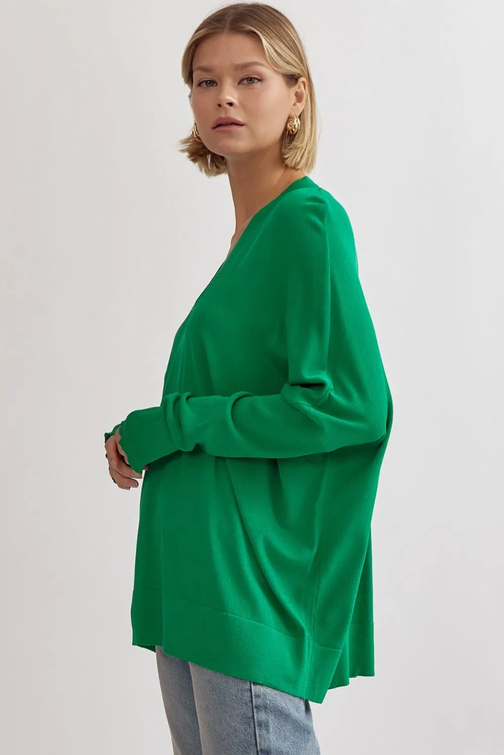 Shay V-Neck Knit Top - Kelly Green