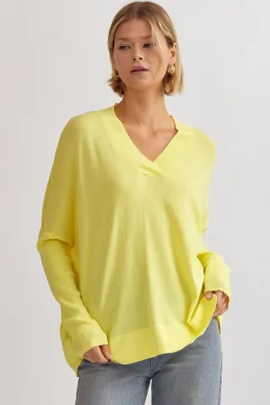 Shay V-Neck Knit Top - Lemon