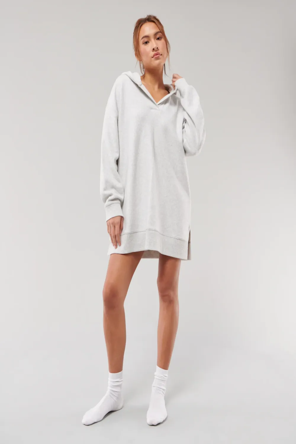 Short Grey Hooded Nap Dress