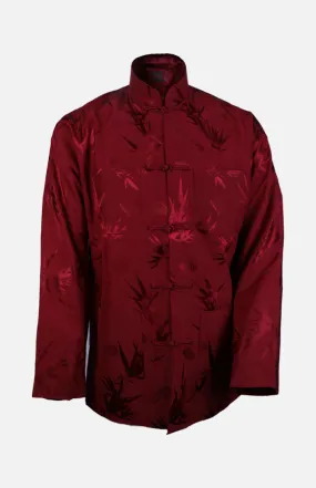 Silk Padded Jacket (Bamboo Leaves Pattern)-Burgundy