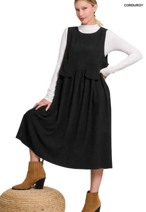 Sleeveless Corduroy Midi Dress