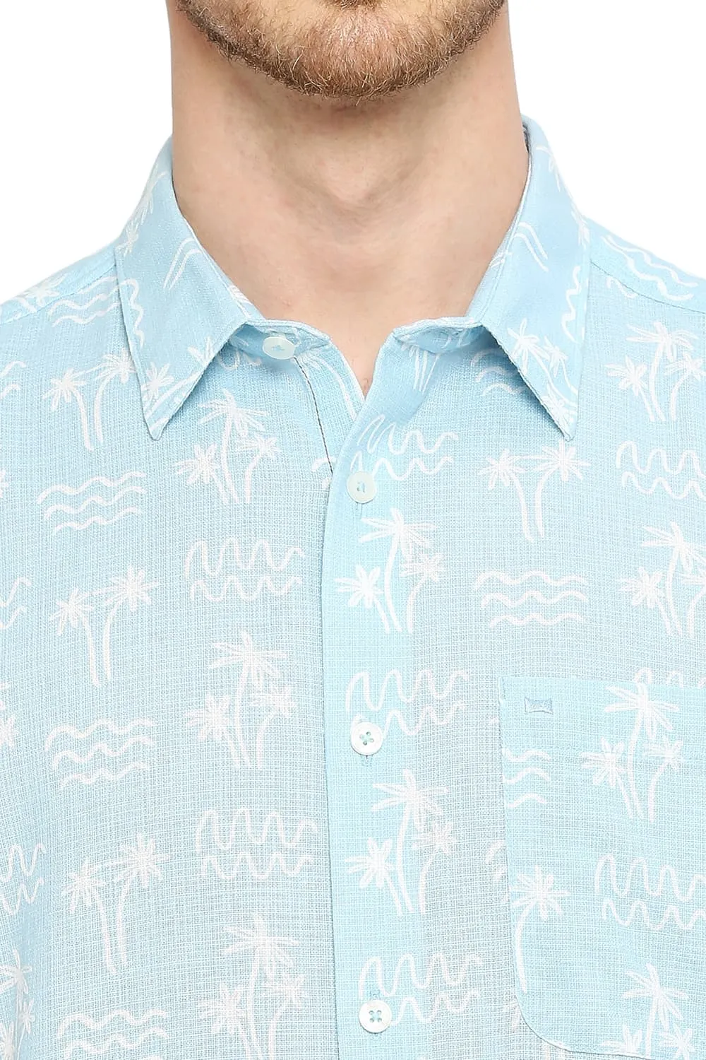 Slim Fit Cotton Hopsack Printed Halfsleeves Shirt