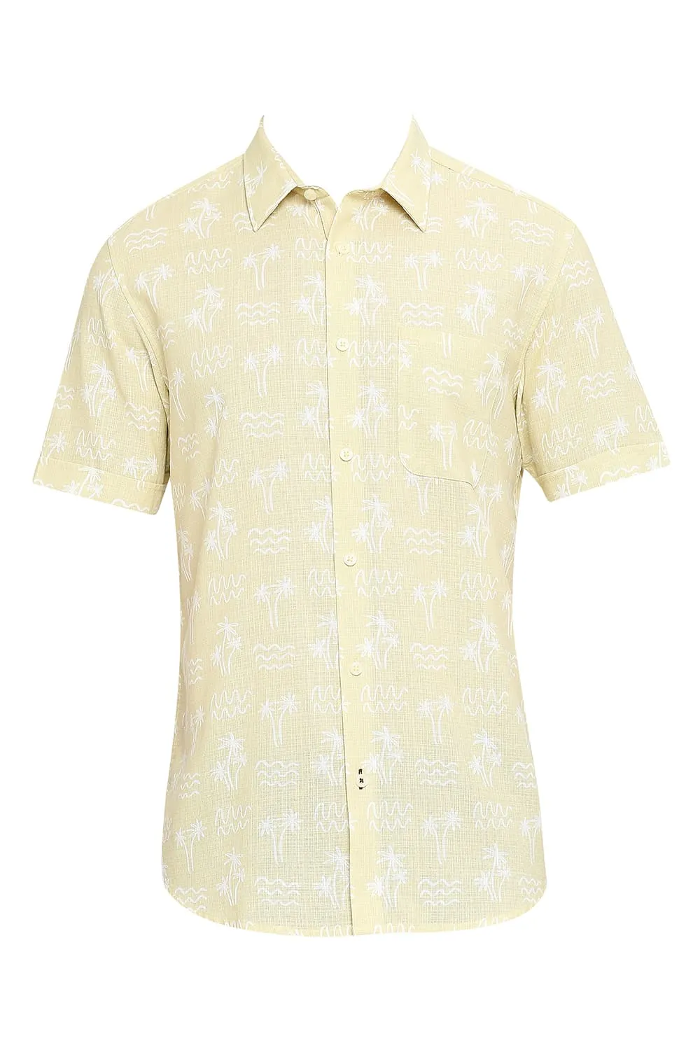 Slim Fit Cotton Hopsack Printed Halfsleeves Shirt