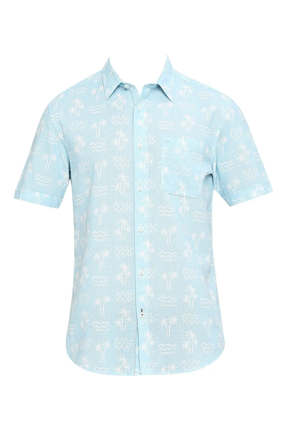 Slim Fit Cotton Hopsack Printed Halfsleeves Shirt