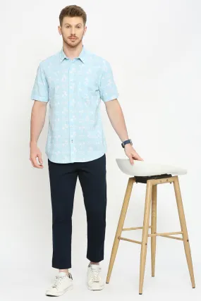 Slim Fit Cotton Hopsack Printed Halfsleeves Shirt