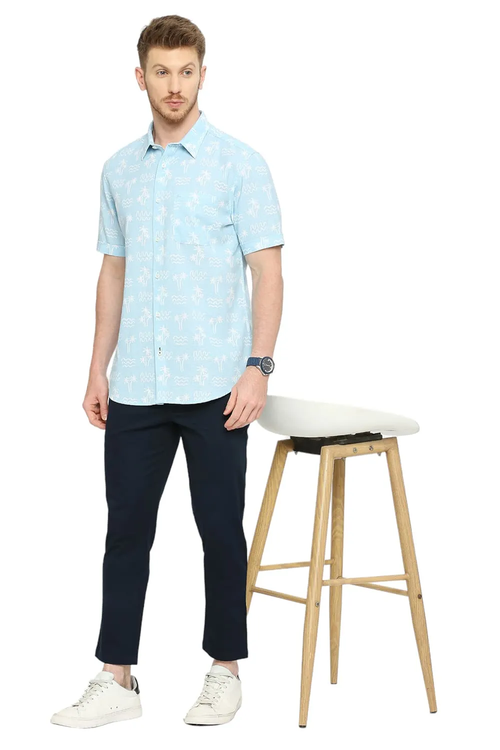 Slim Fit Cotton Hopsack Printed Halfsleeves Shirt