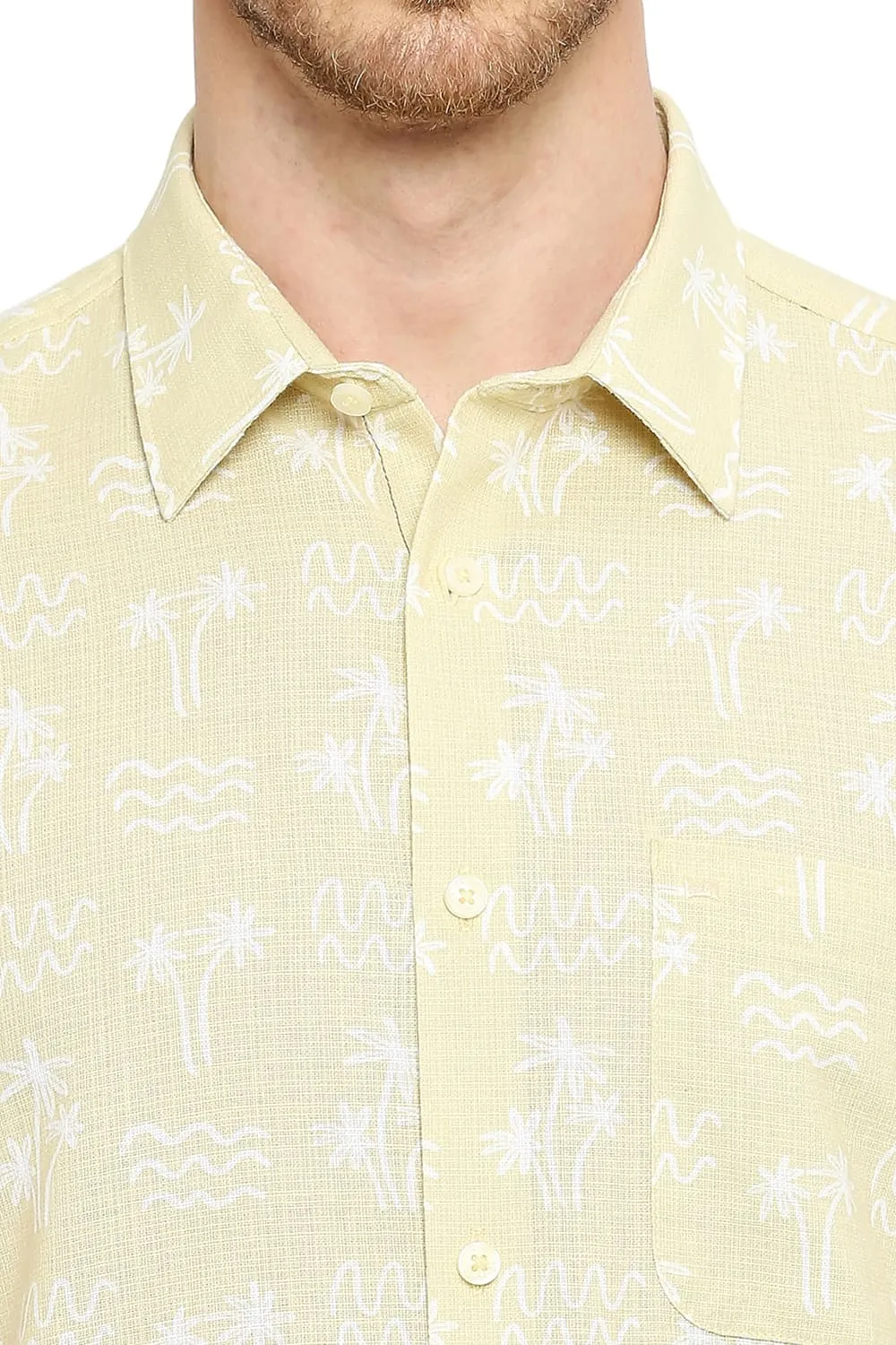 Slim Fit Cotton Hopsack Printed Halfsleeves Shirt