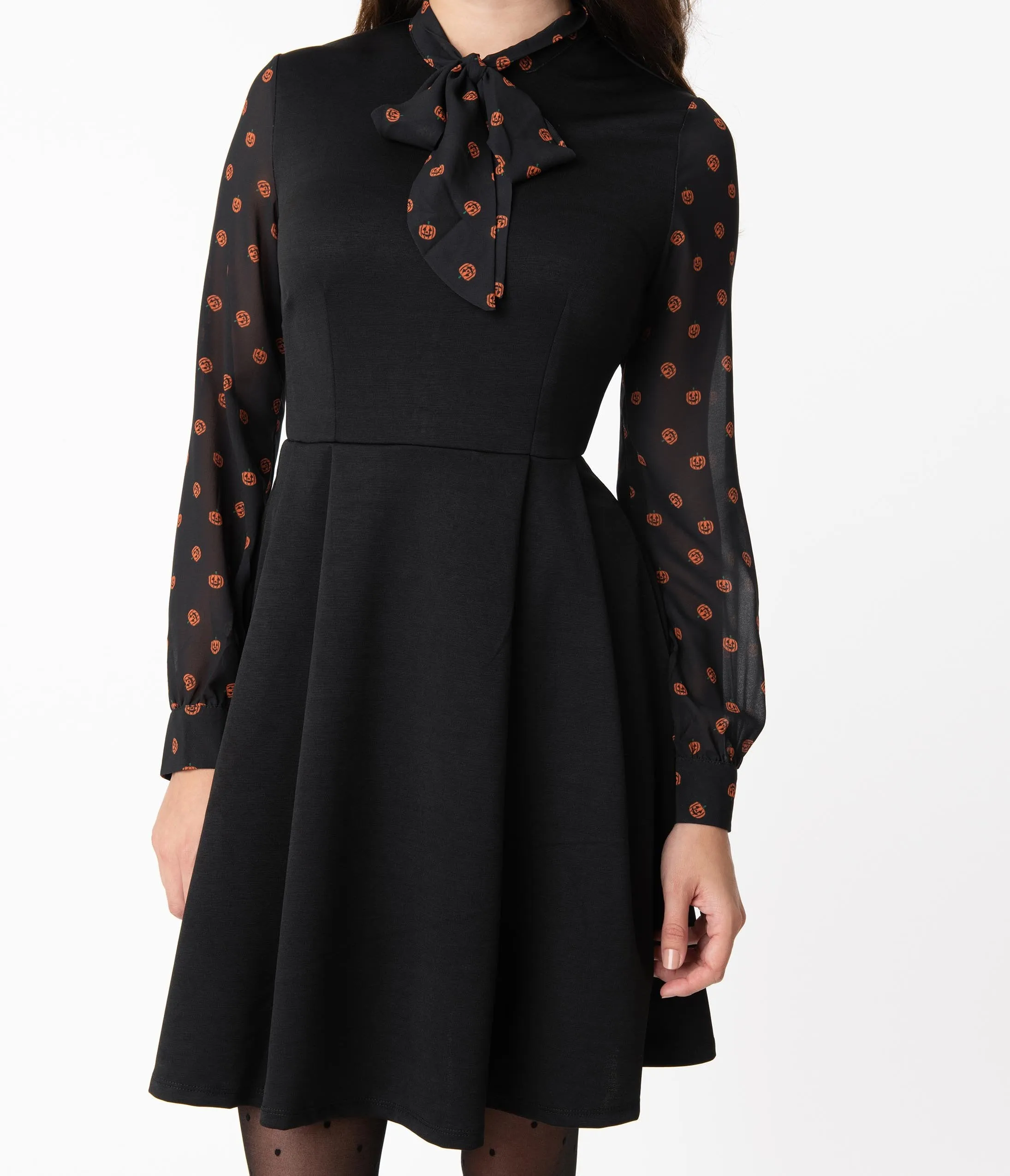 Smak Parlour Black & Pumpkin Print She.E.O. Fit & Flare Dress